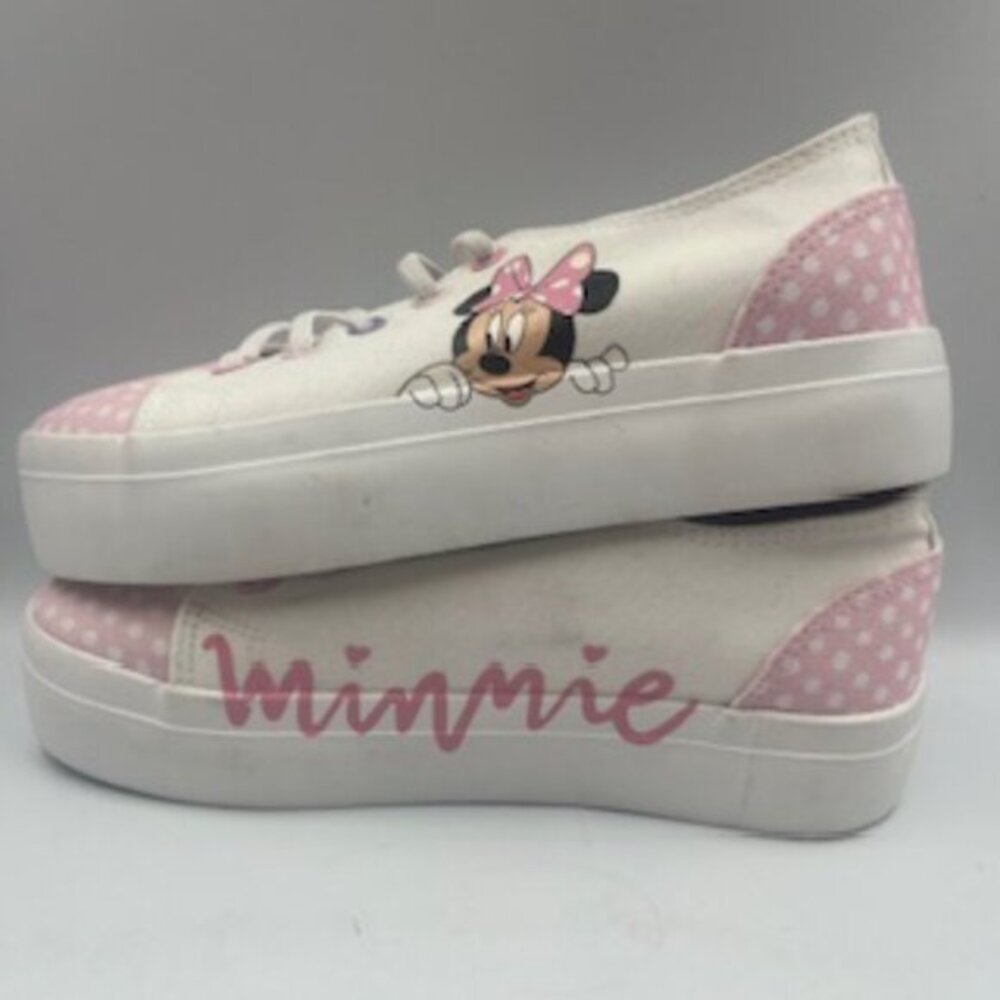 NEW Disney Minnie Mouse Shoes pink And White Low Top Lace Up Sneakers Girls Sz 4
